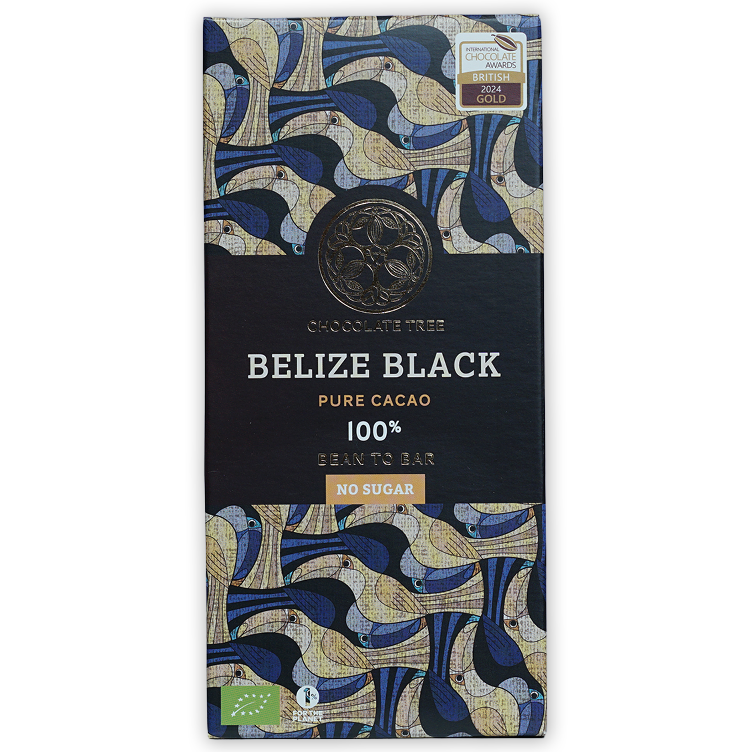 Chocolate Tree Belize Black 100% bar in blue-beige bird wrapper