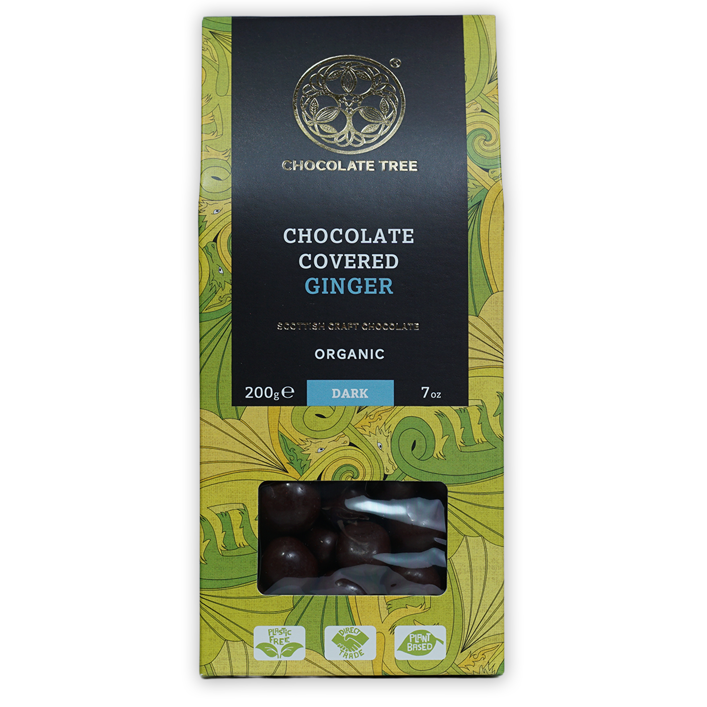 Chocolate Tree 70% dark chocolate-covered ginger organic 200g pack