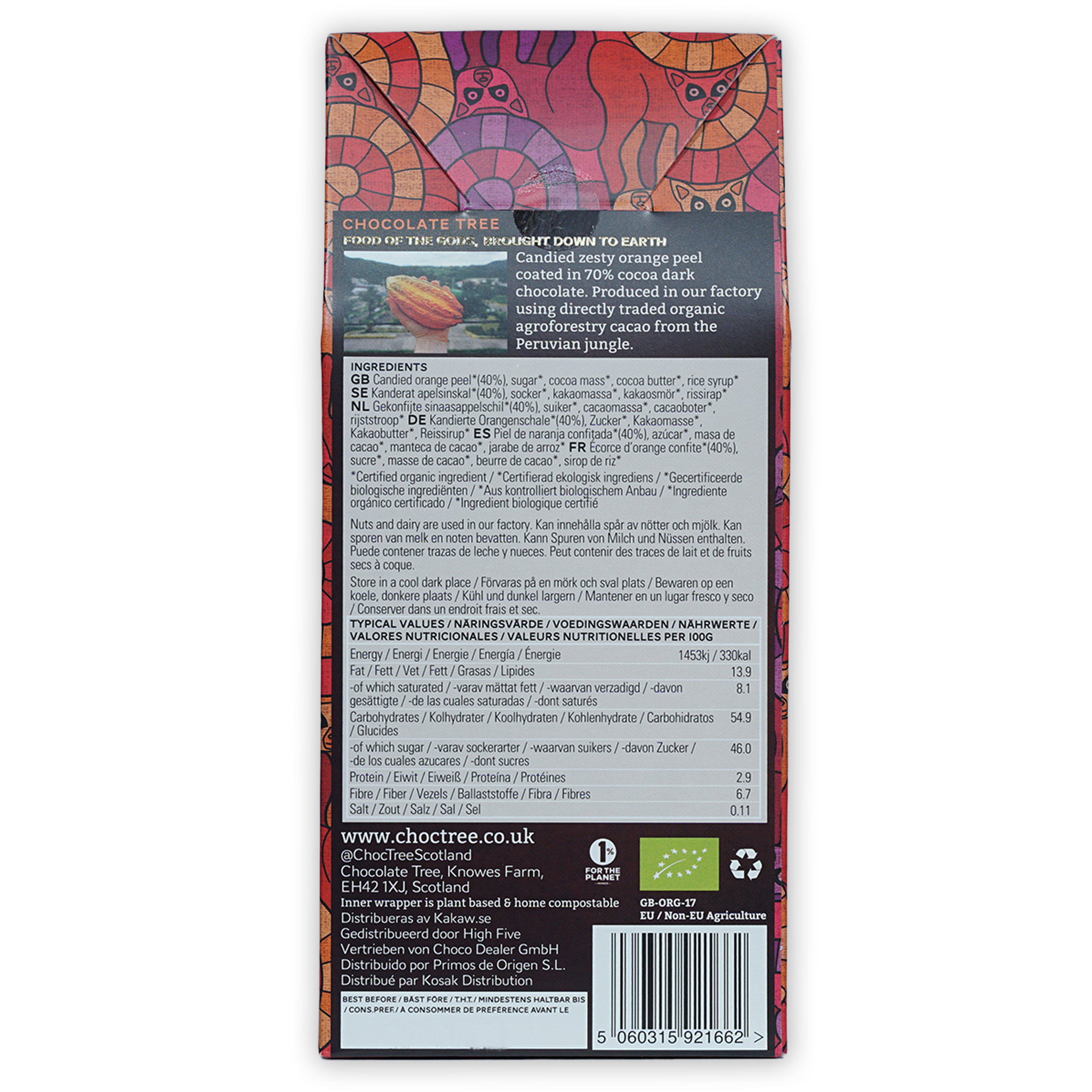 Chocolate Tree 70% dark chocolate covered orange peels wrapper