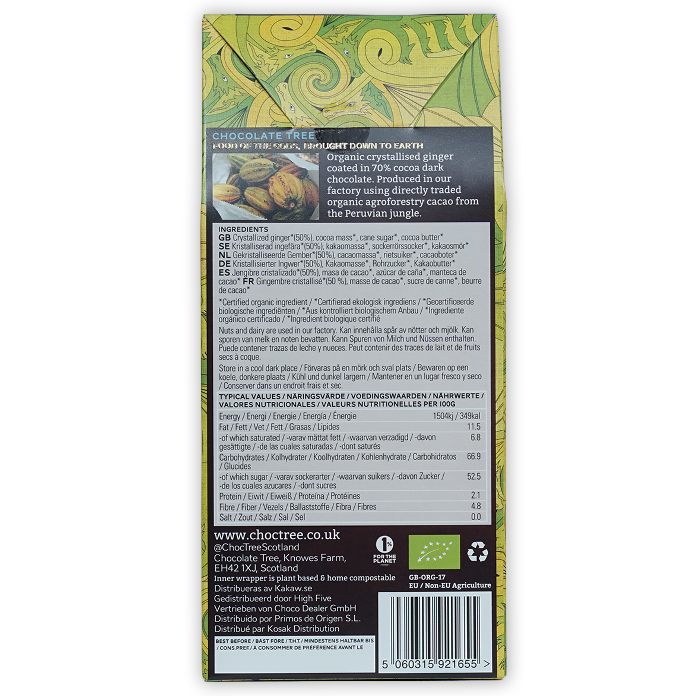 Chocolate Tree 70% dark chocolate ginger bar jungle wrapper
