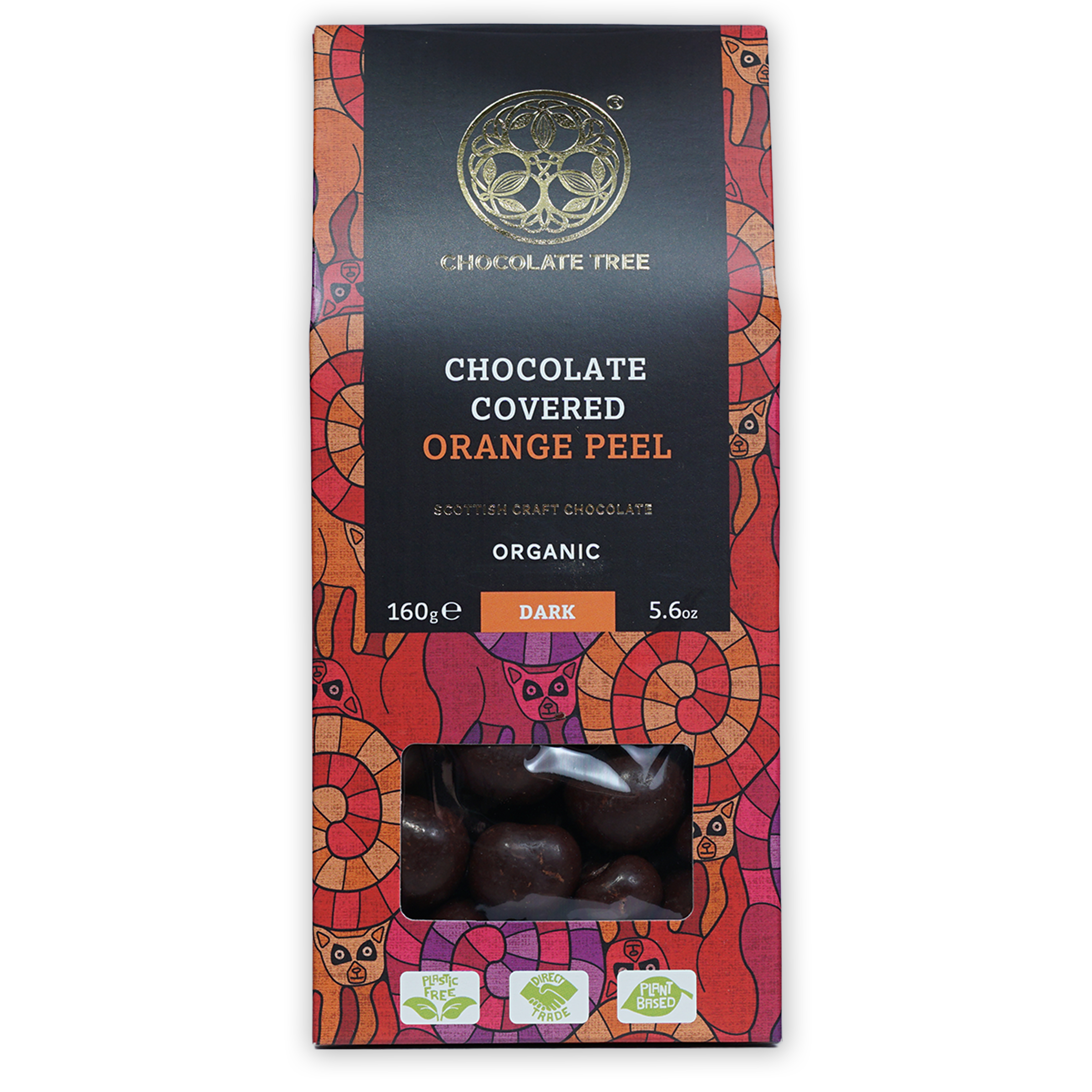 Chocolate Tree dark chocolate-covered organic orange peels 70% package