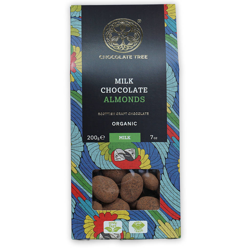Chocolate Tree Milk Chocolate Covered Almonds 50% in floral package