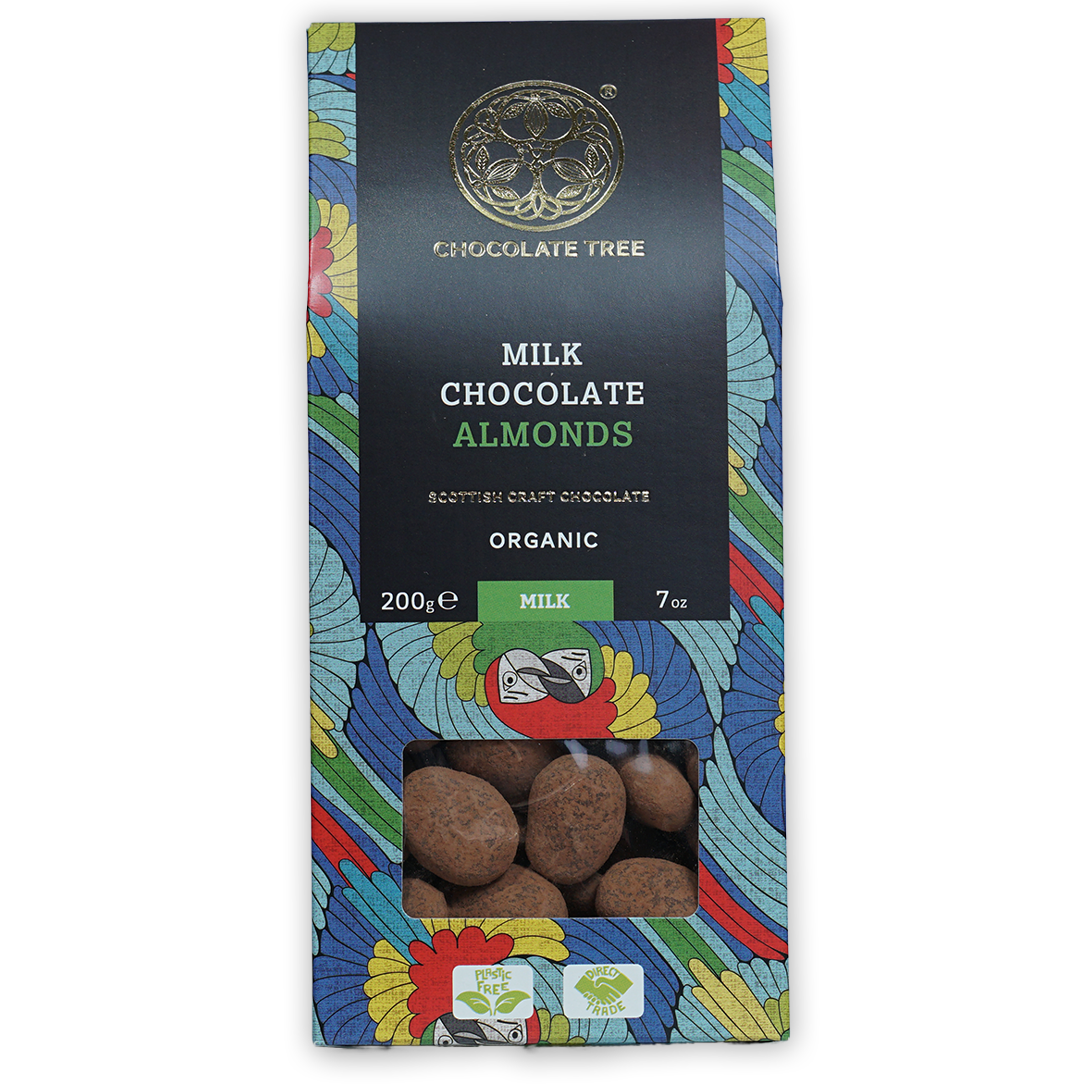 Chocolate Tree Milk Chocolate Covered Almonds 50% in floral package