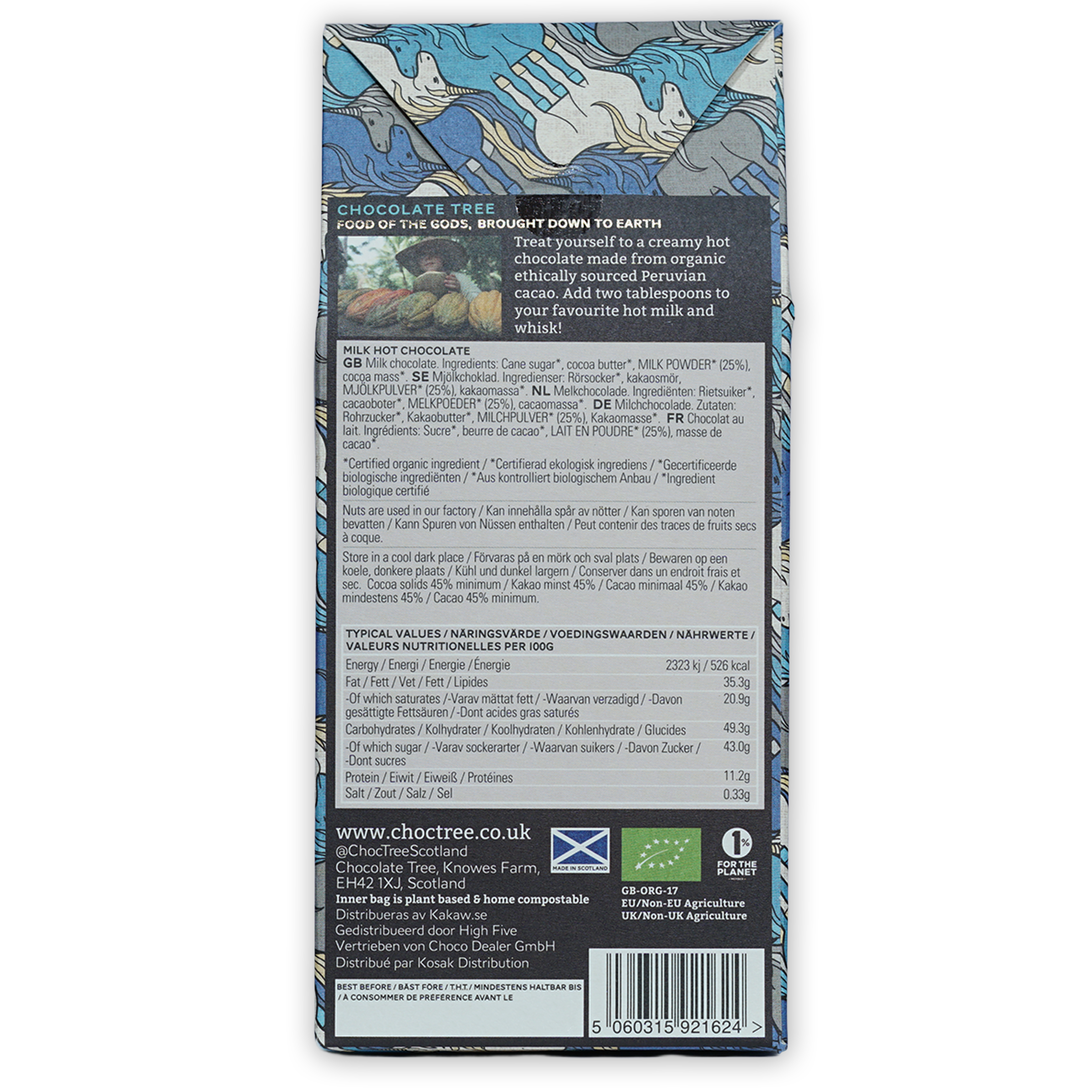 Chocolate Tree Milk Hot Chocolate Bar in blue white wrapper 45%