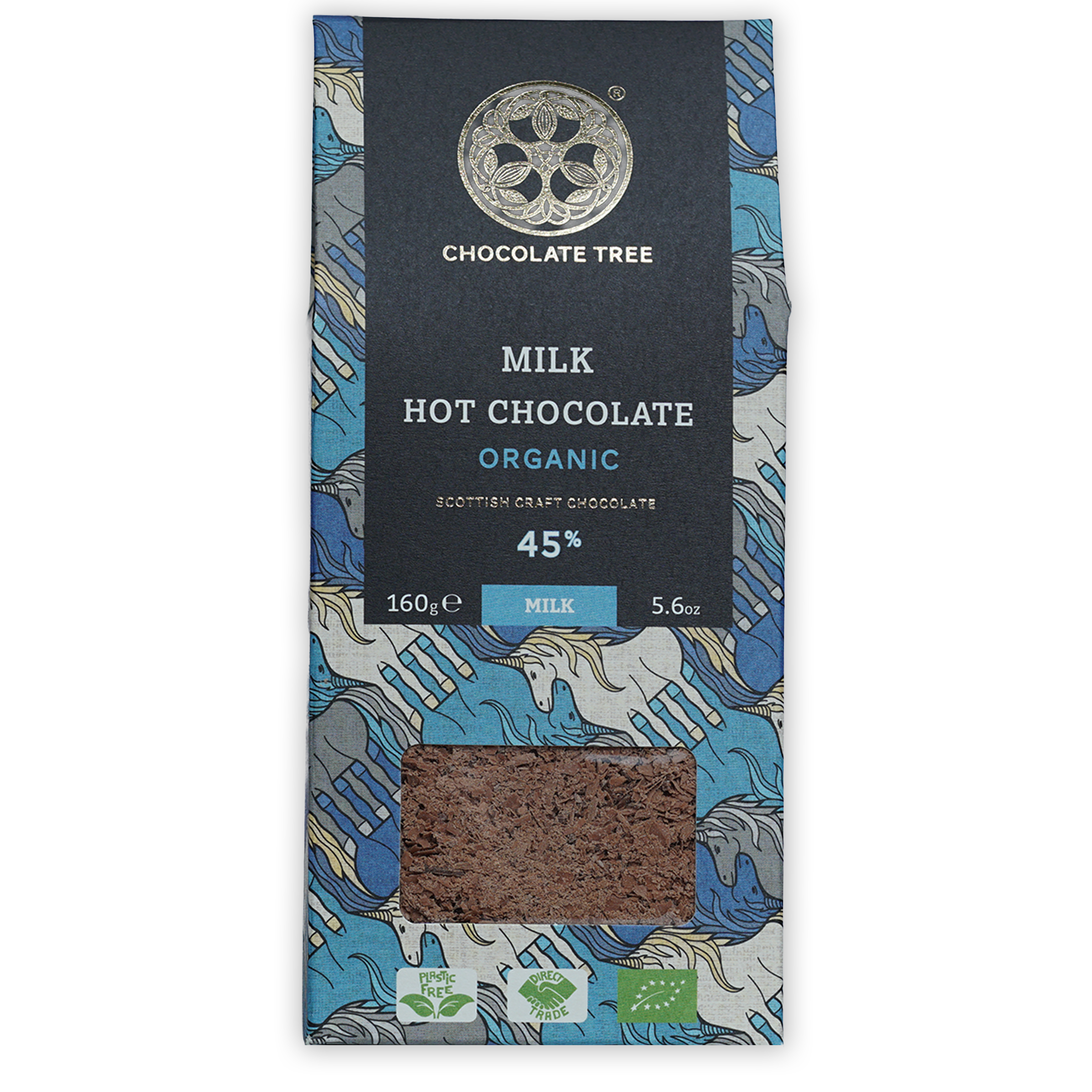 Chocolate Tree organic milk hot chocolate bar 45% cocoa with unicorn wrapper