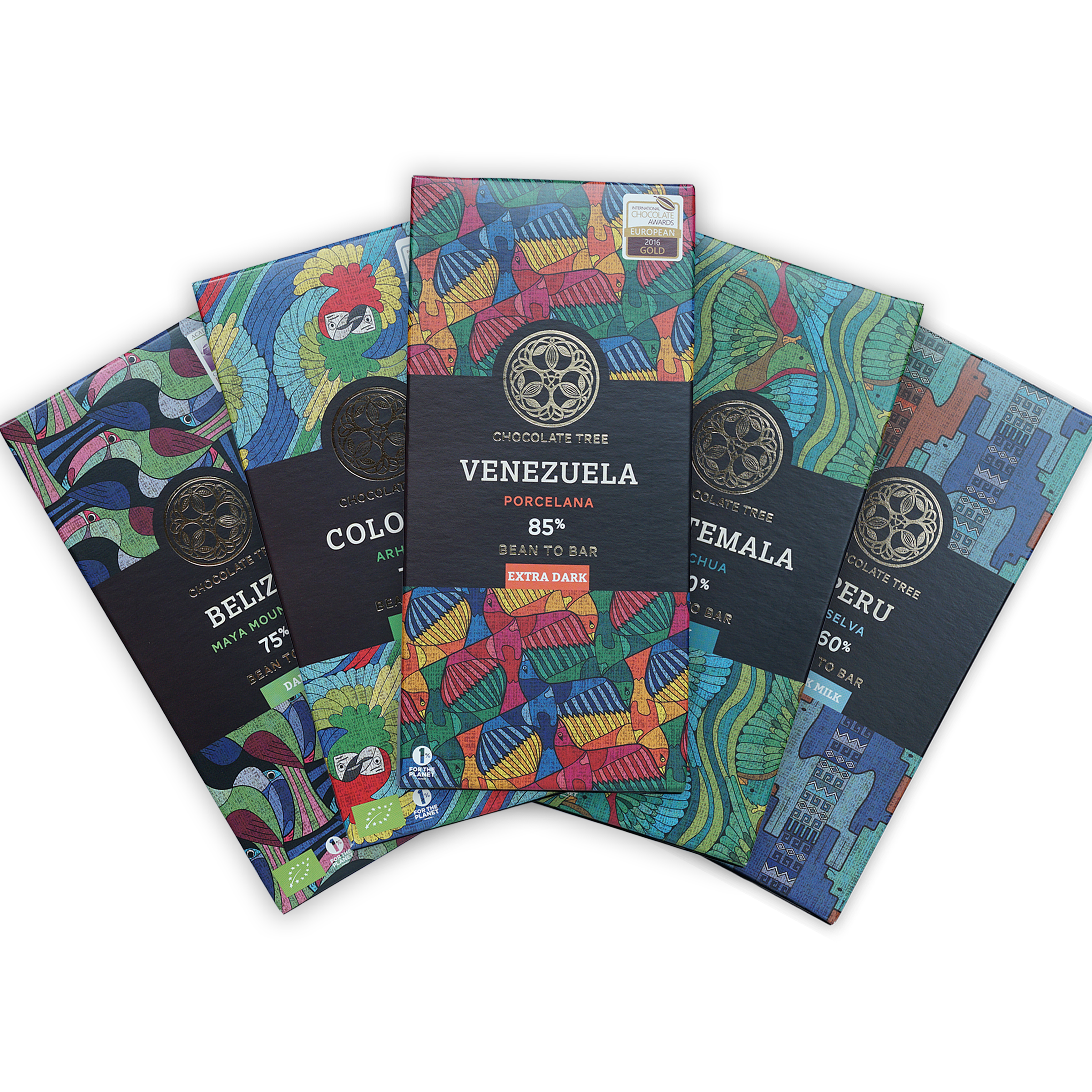 Chocolate Tree Venezuela 85% dark chocolate bar in bundle, colorful wrap
