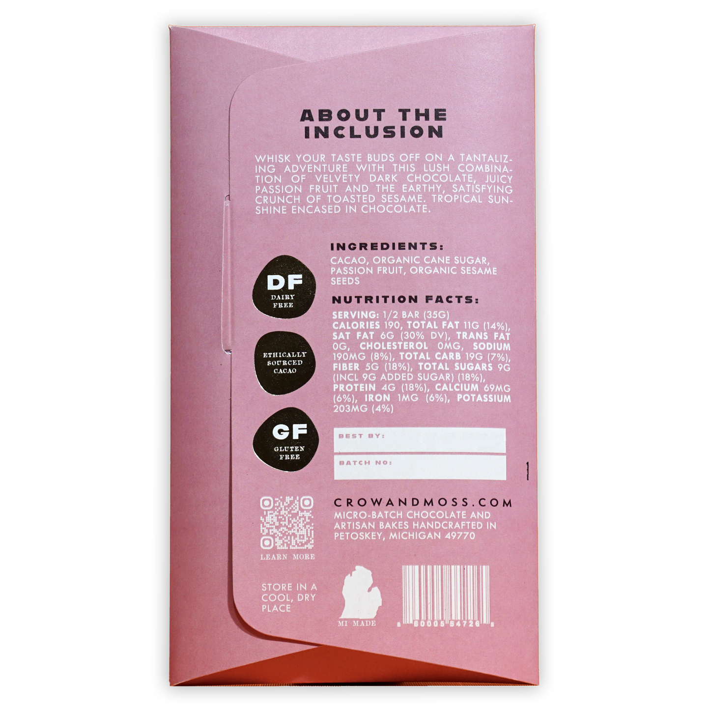 Crow & Moss Dark Passion Fruit Sesame 68%