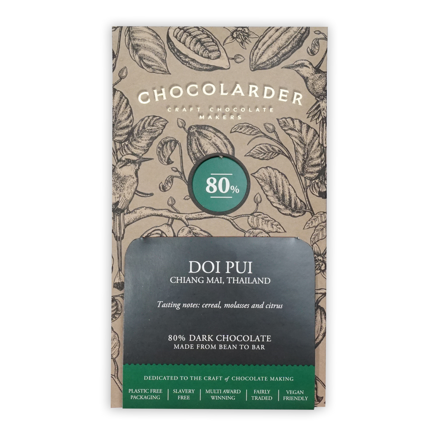 Chocolarder 80% dark chocolate bar from Doi Pui, Chiang Mai, Thailand