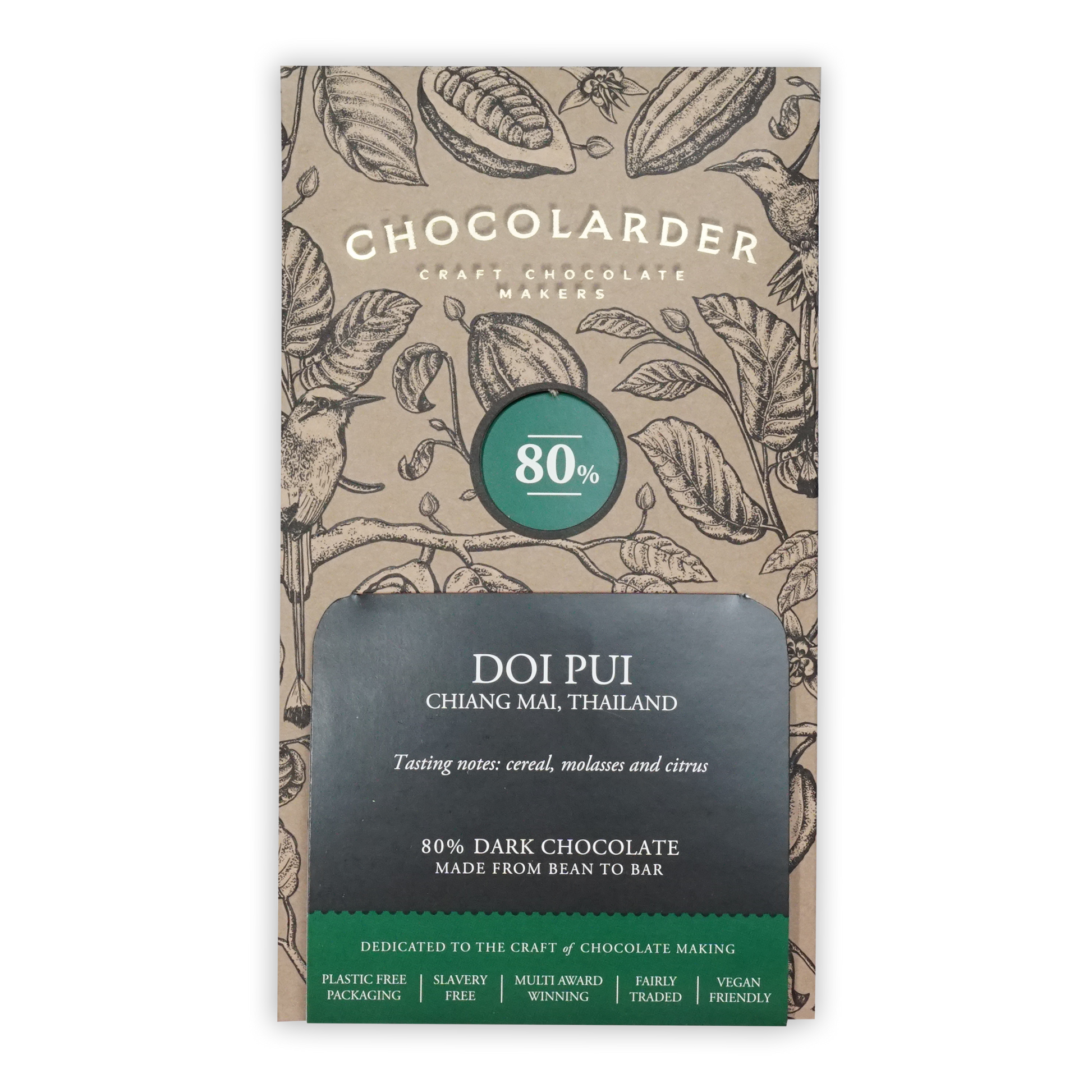 Chocolarder 80% dark chocolate bar from Doi Pui, Chiang Mai, Thailand