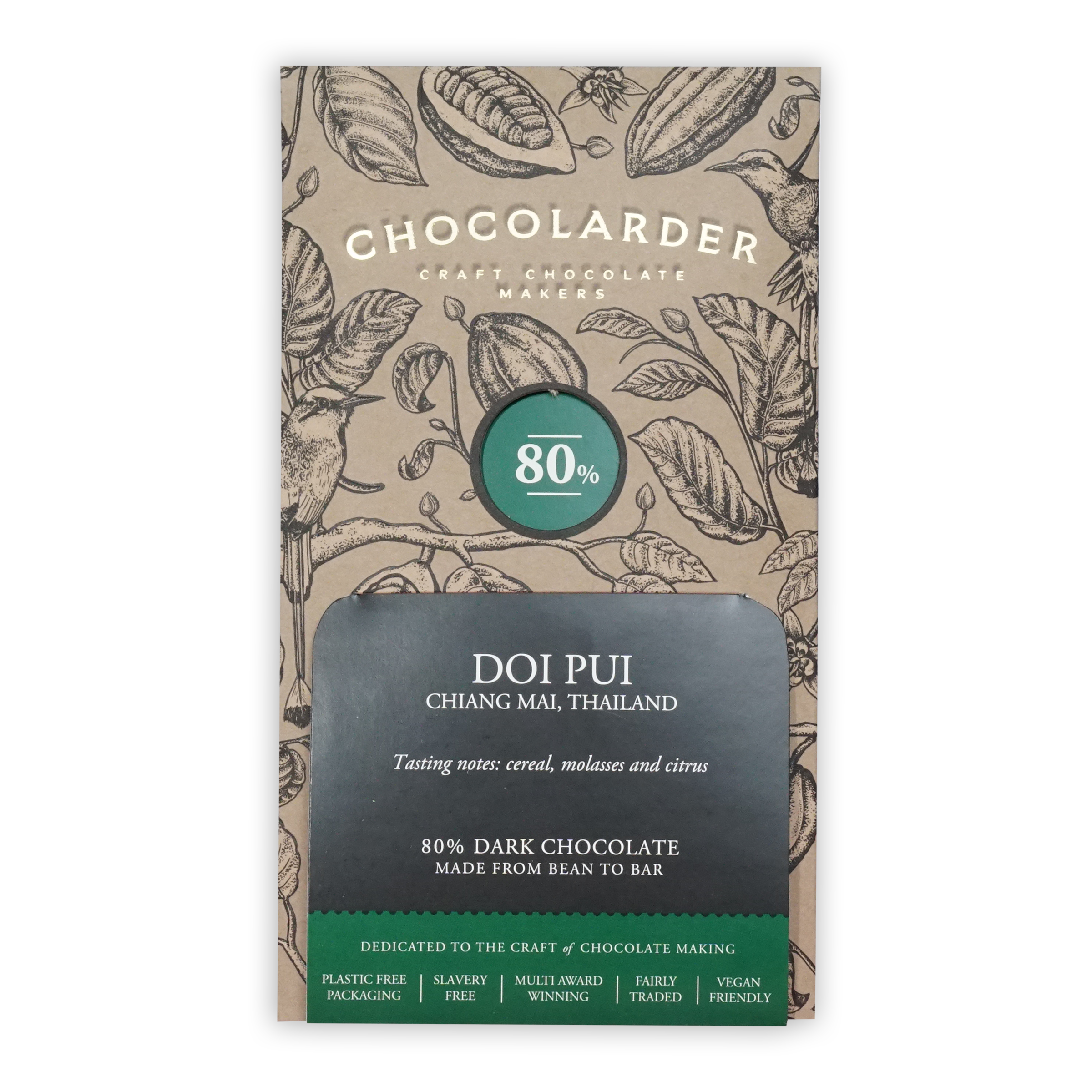 Chocolarder 80% dark chocolate bar from Doi Pui, Chiang Mai, Thailand