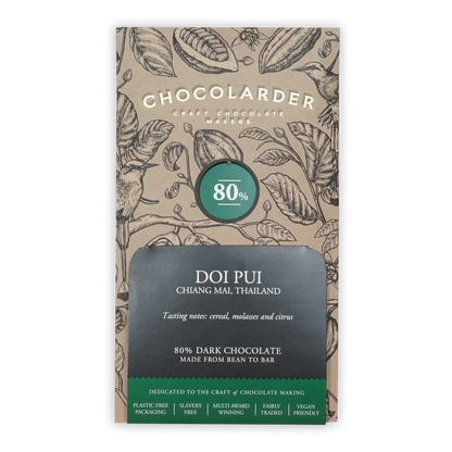 Chocolarder 80% dark chocolate bar from Doi Pui, Chiang Mai, Thailand