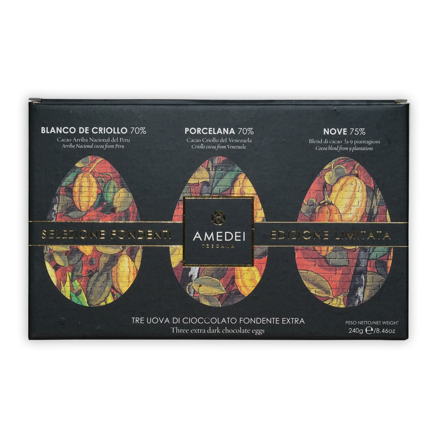 Amedei Easter Eggs Dark Trio limited edition black box with 3 patterned eggs