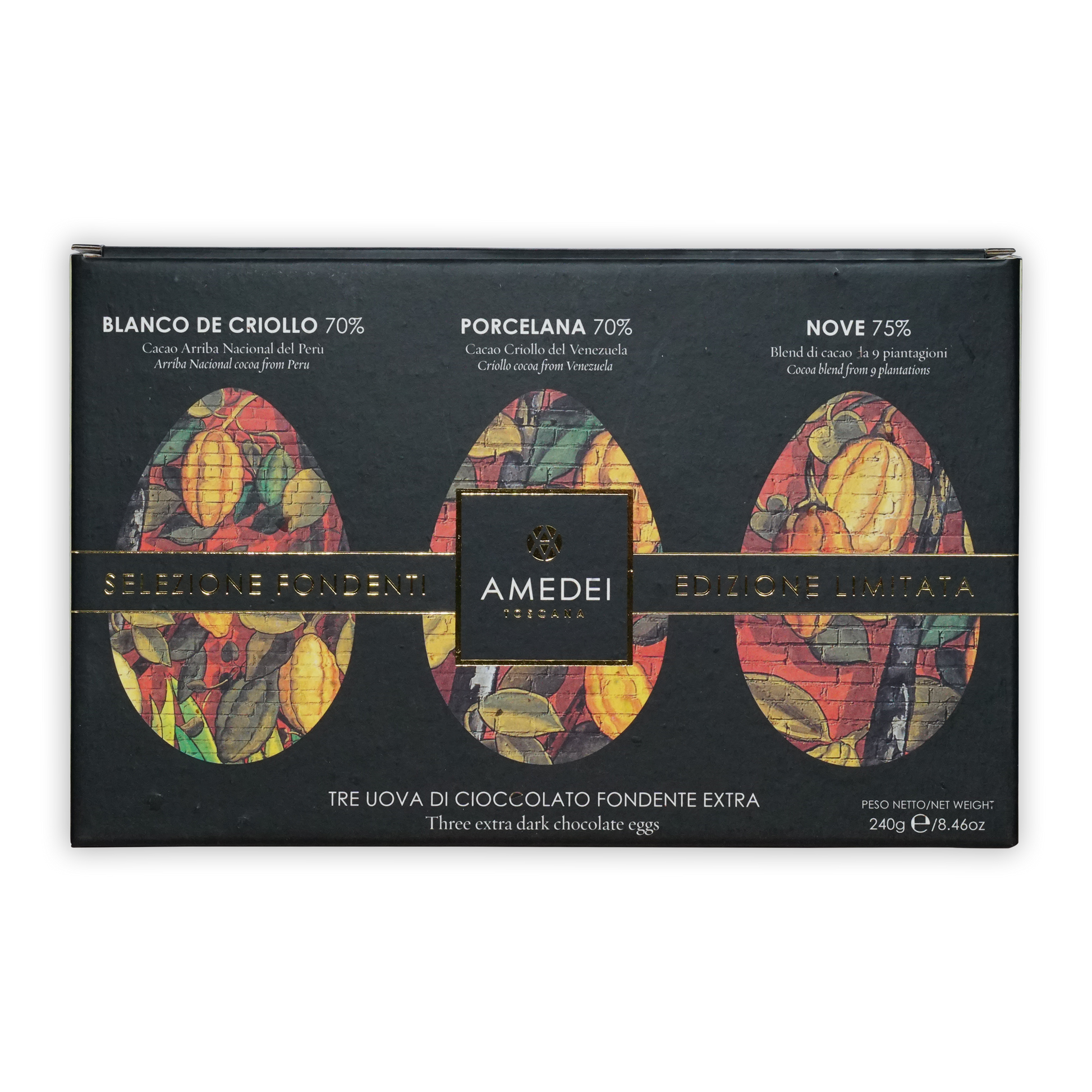 Amedei Easter Eggs Dark Trio limited edition black box with 3 patterned eggs