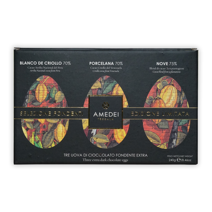 Amedei Easter Eggs Dark Trio limited edition black box with 3 patterned eggs