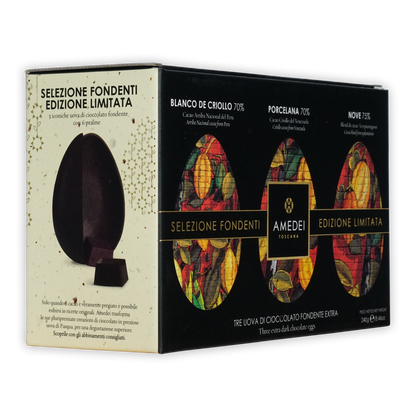 Amedei Easter Eggs Dark Trio limited edition black cream box with stained-glass chocolate eggs