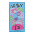 Chocolarder Fig Milk Chocolate 50% bar in vibrant blue pink package with figs leaves