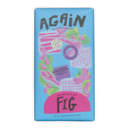 Chocolarder Fig Milk Chocolate 50% bar in vibrant blue pink package with figs leaves