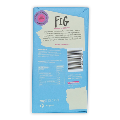 Chocolarder Fig Milk Chocolate 50% light blue torn paper wrapper