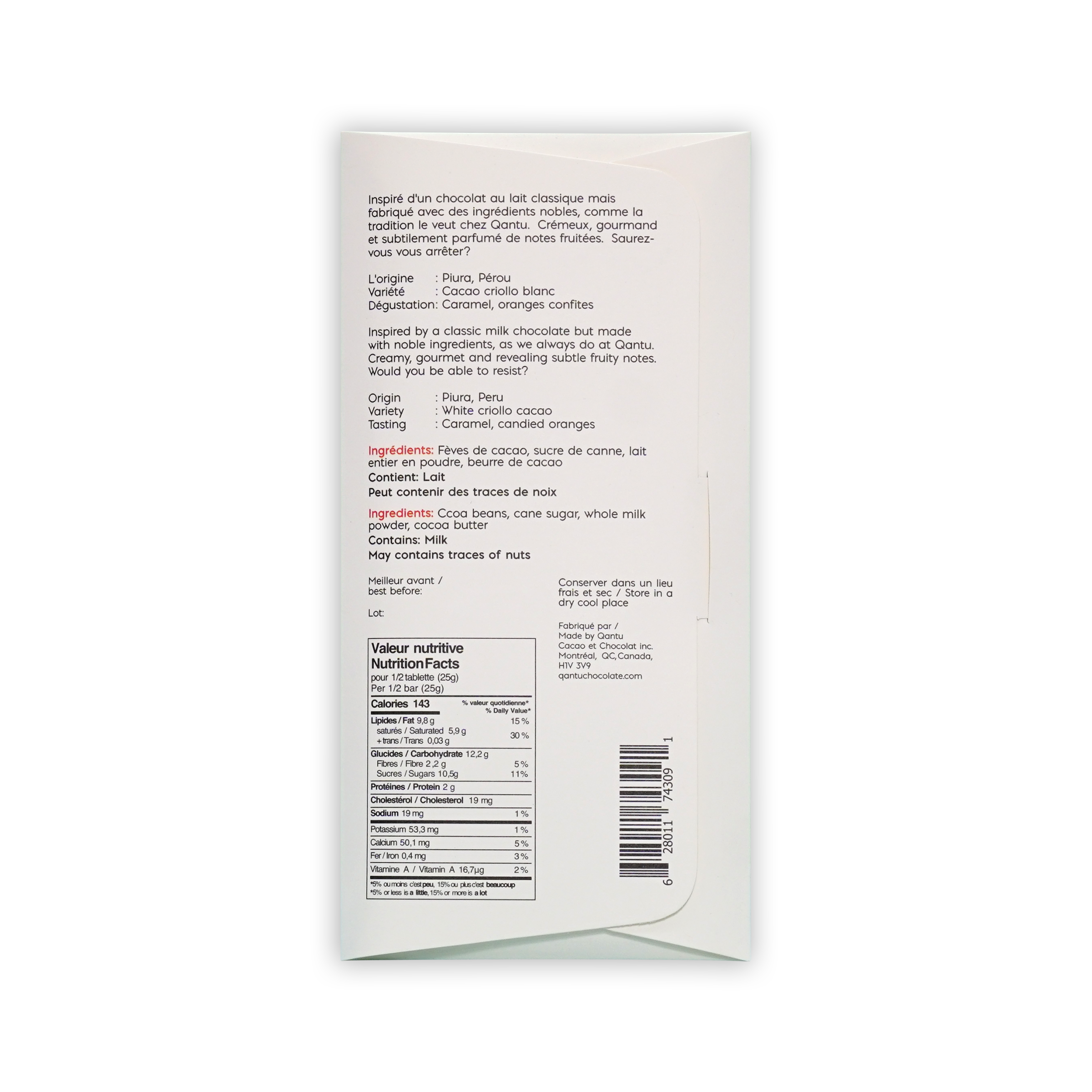 Qantu Milk Chocolate Crème de la Crème 45%