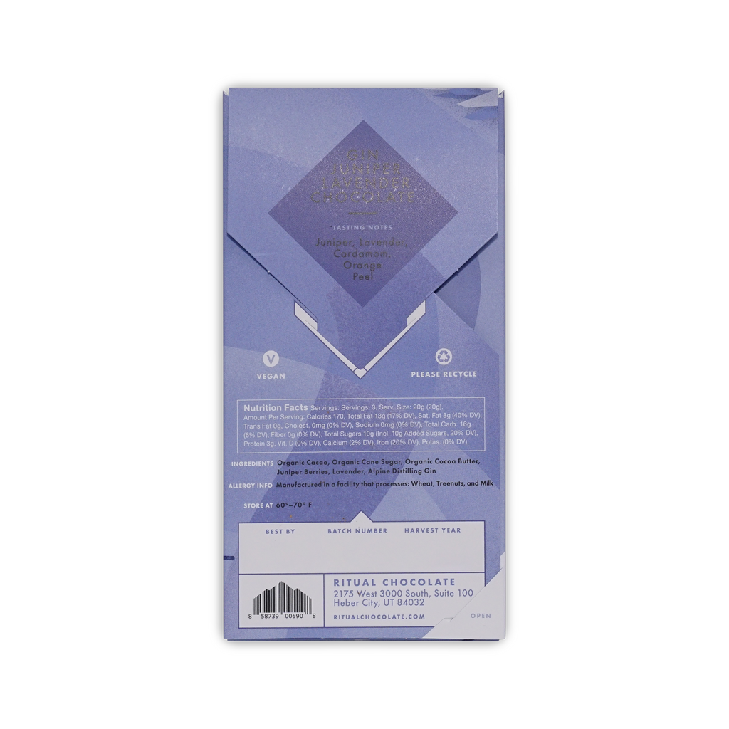Ritual Chocolate Alpine Gin Juniper Lavender 70%