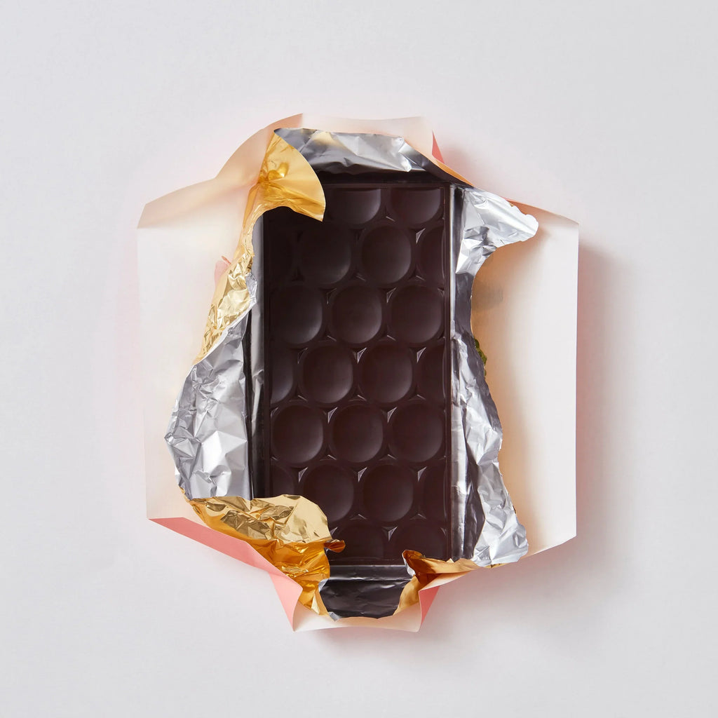 Pump Street Croissant Bar 62% dark chocolate with silver foil and gold accents