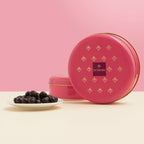 Domori pink tin with gold stars, dark chocolate Amarena cherries gift box