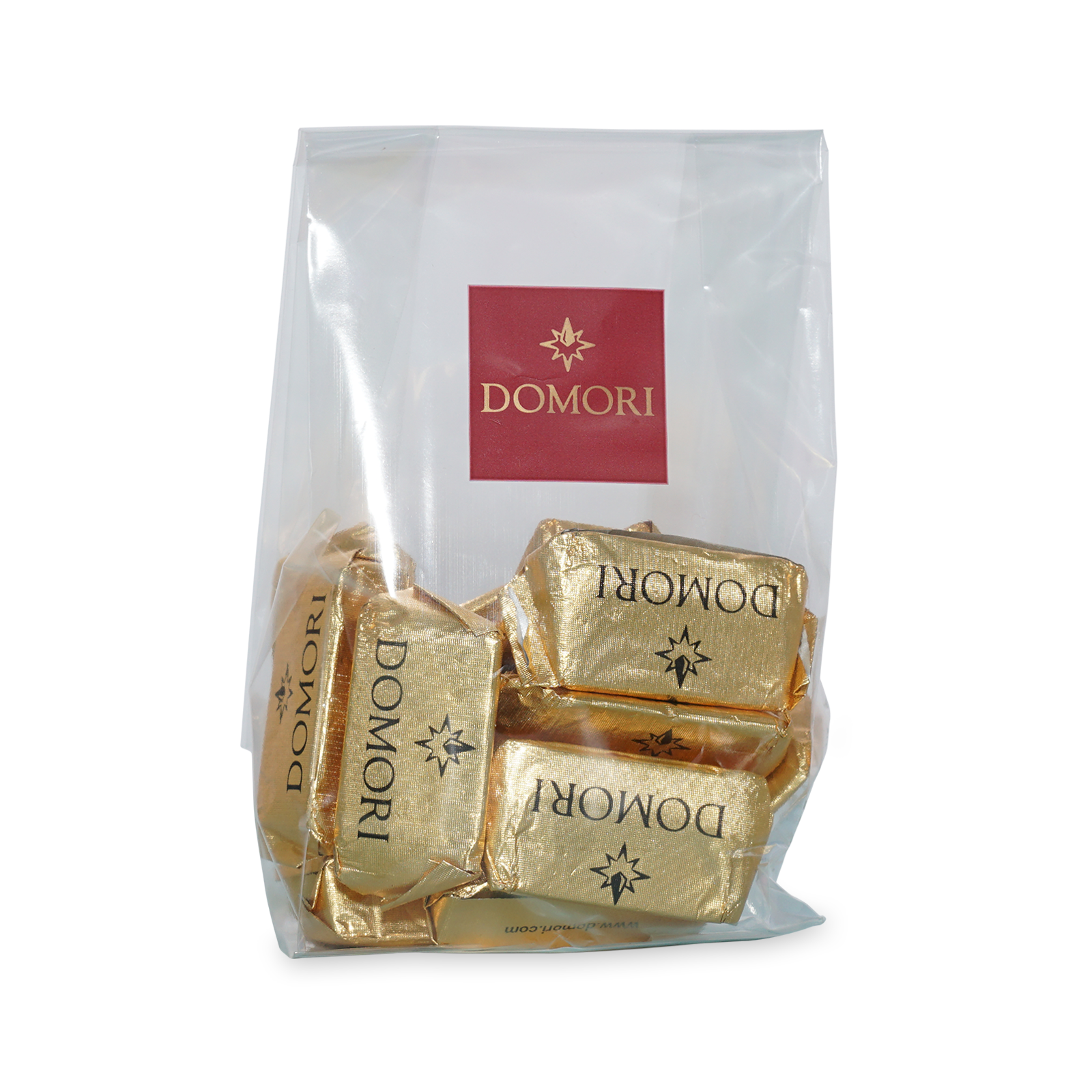 Domori Classic Giandujotti Bag with gold-wrapped chocolates
