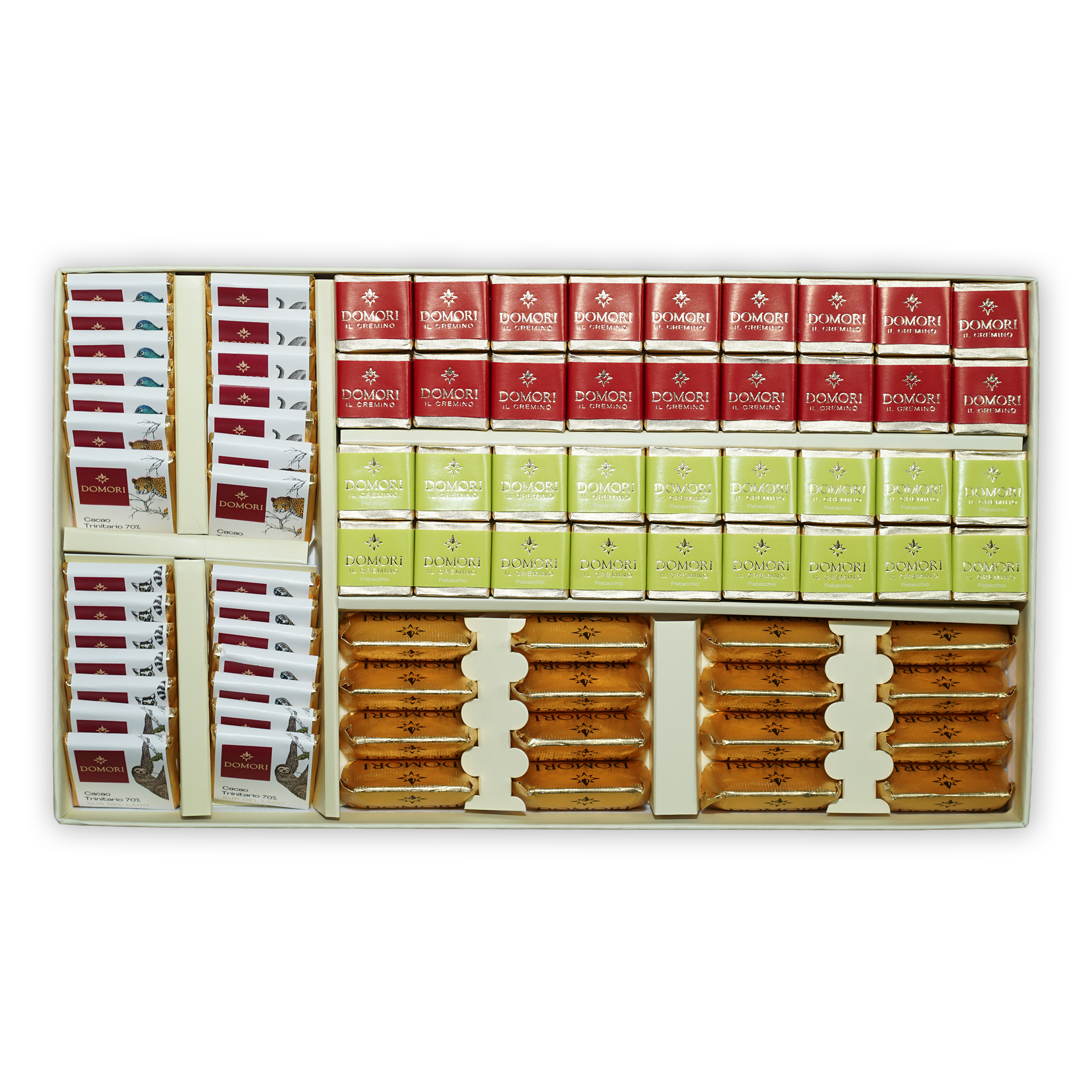 Domori Great Classics No 8 80 pcs gift box with red green gold chocolates