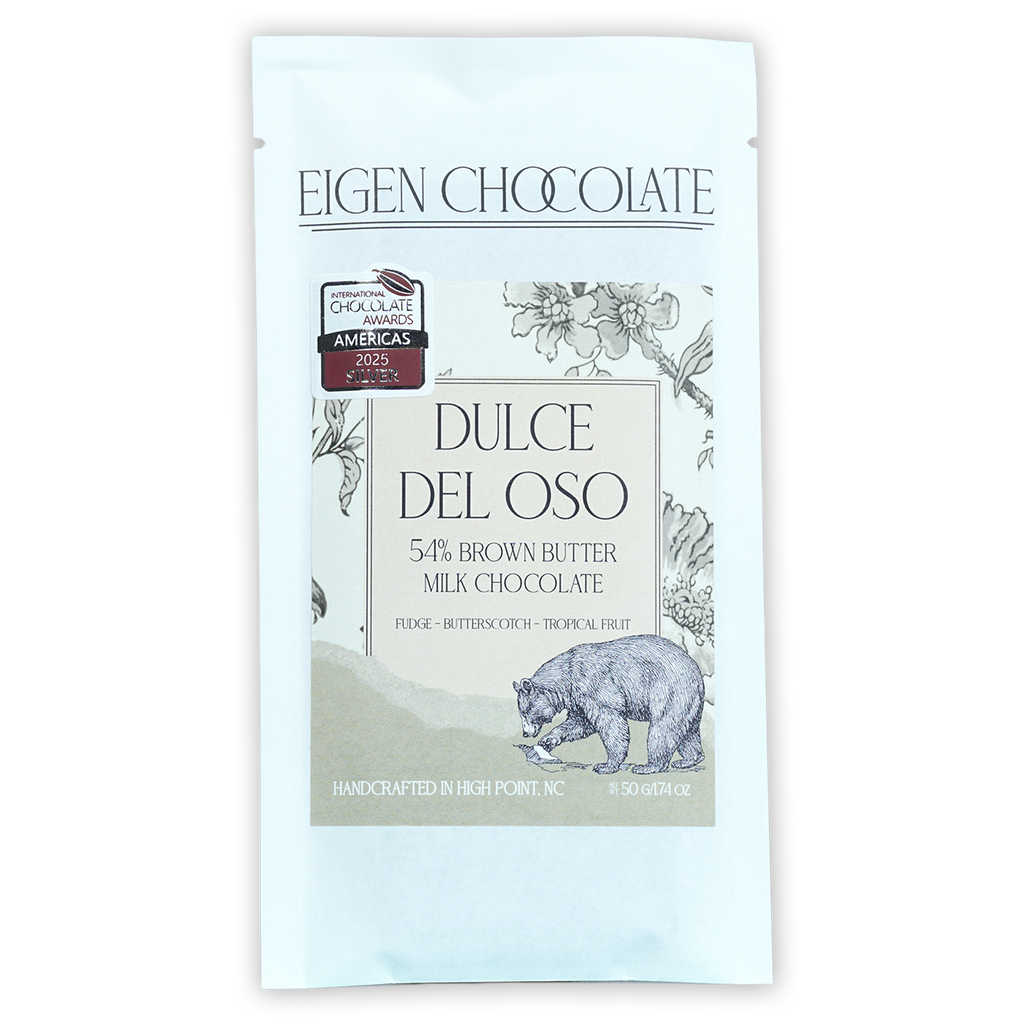 Eigen Brown Butter Milk Chocolate Dulce del Oso 54% bar in white pouch