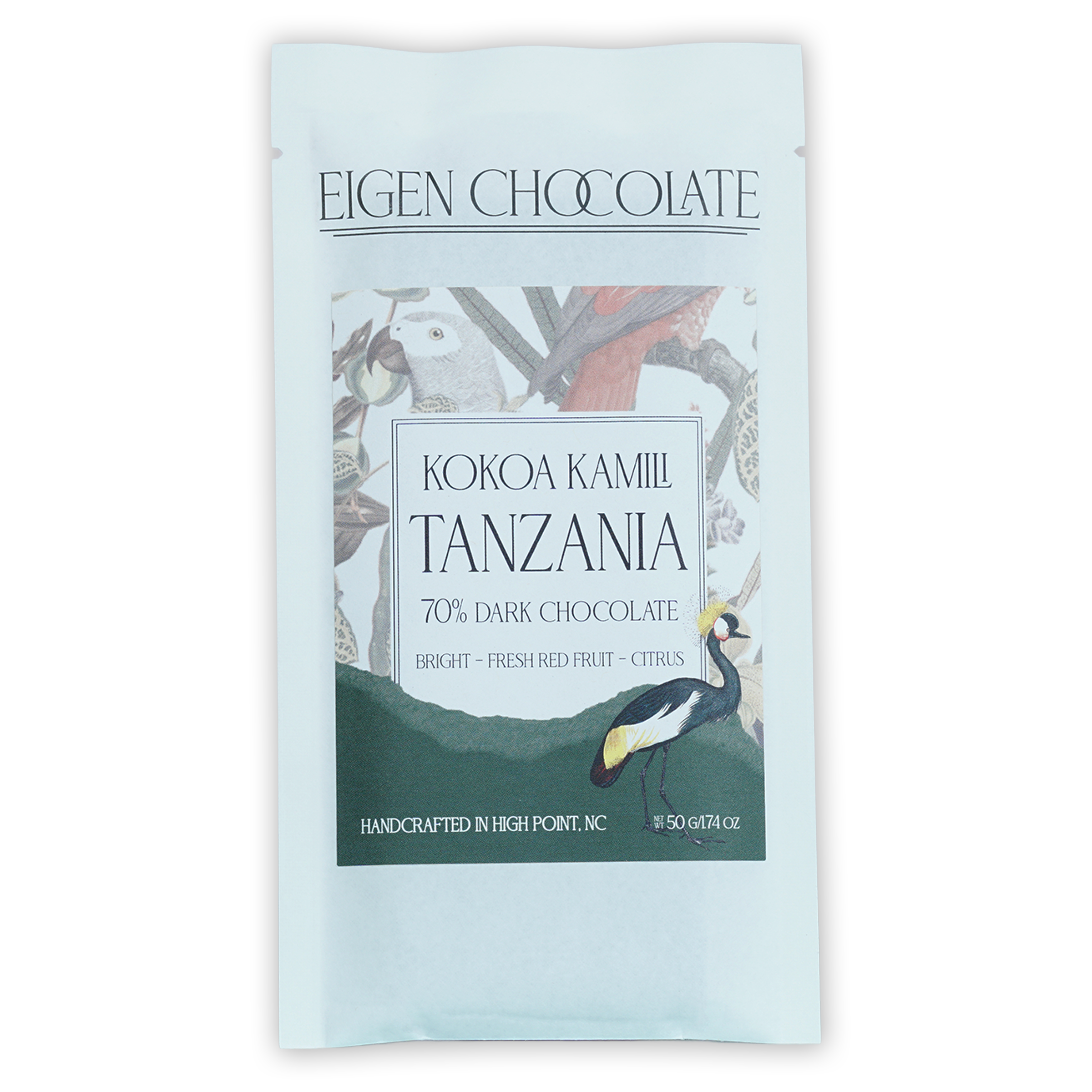 Eigen Dark Chocolate Tanzania 70% bar in light blue foil wrapper