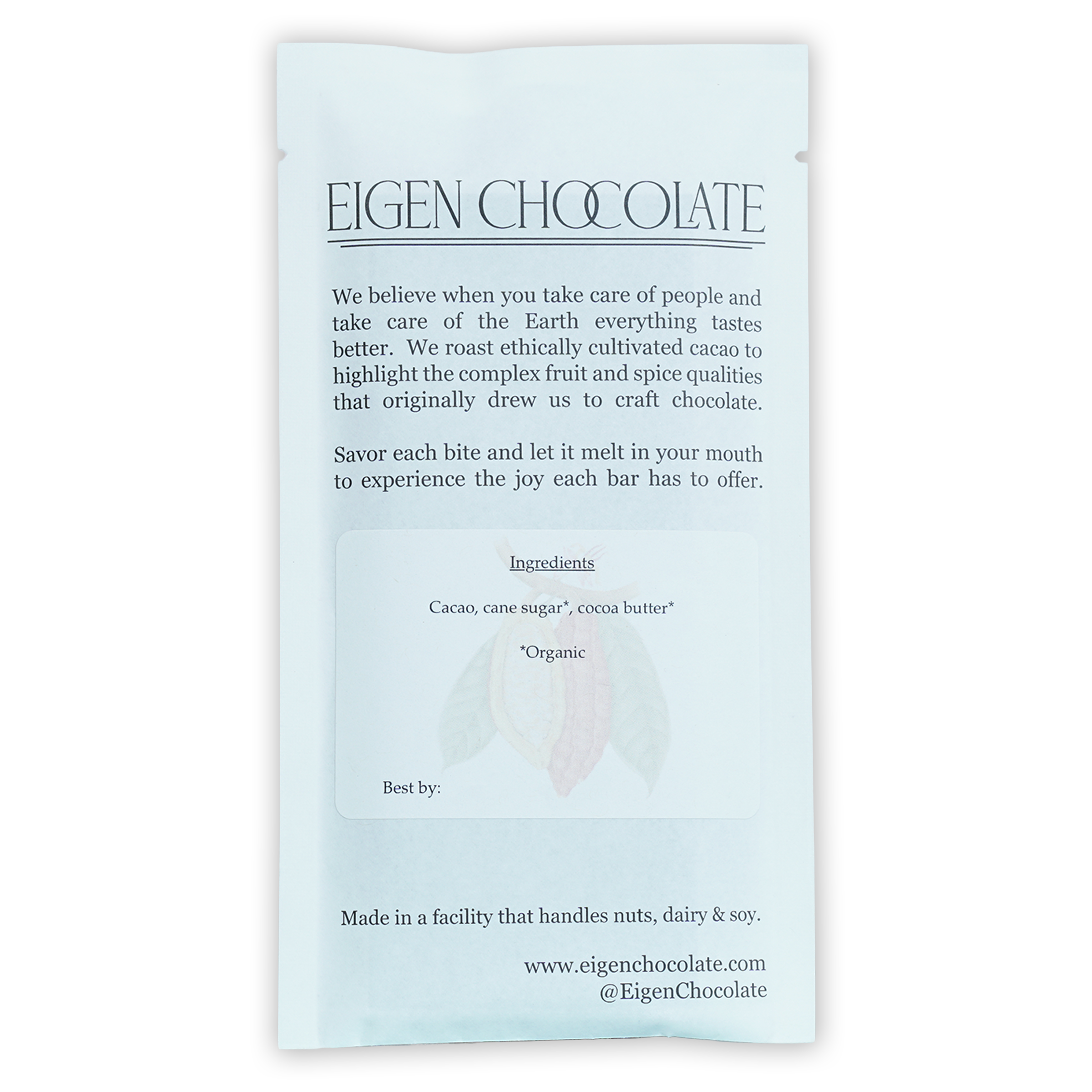 Eigen Dark Chocolate Dominican Republic 82% minimalist white packaging
