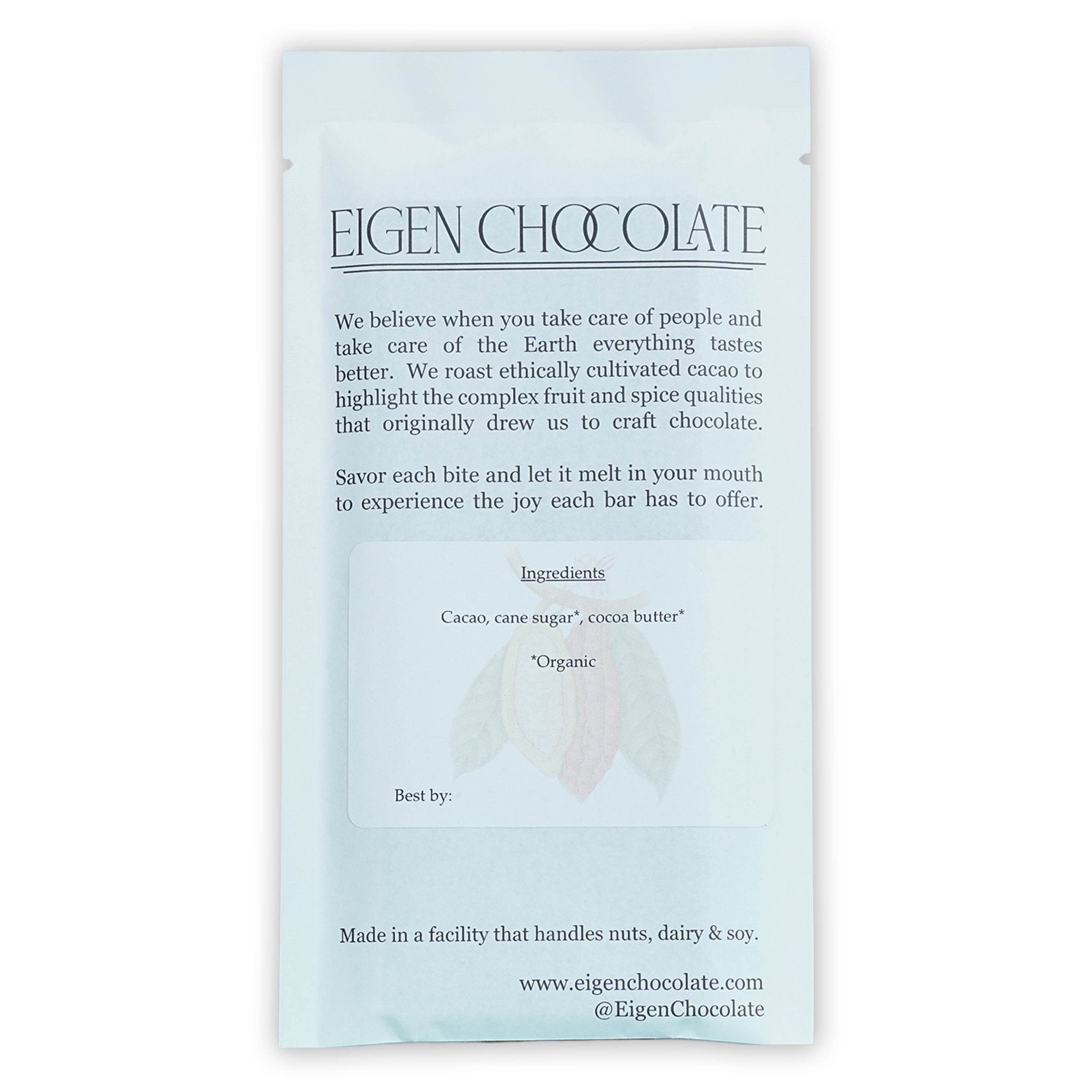 Eigen Dark Chocolate Tanzania 70% minimalist white foil bar with black typography