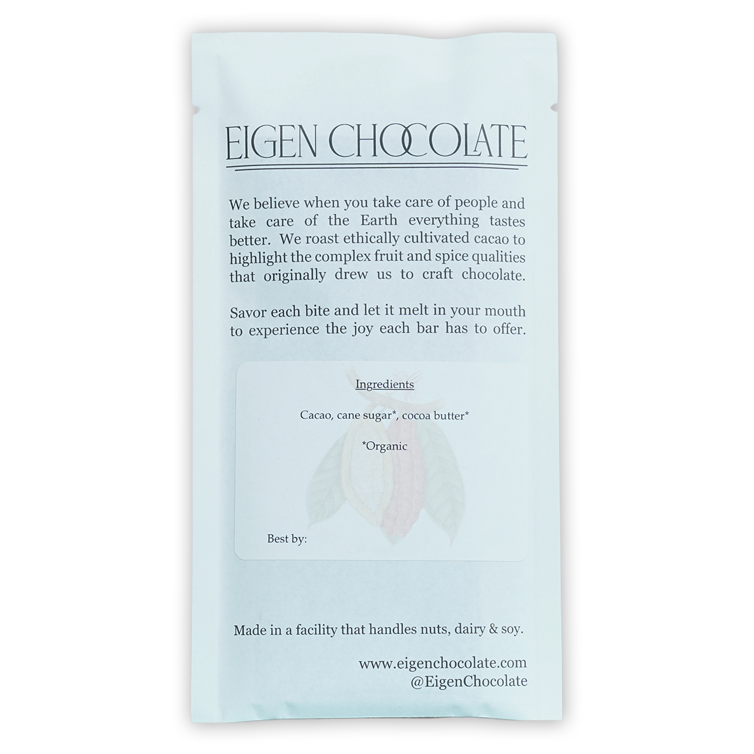 Eigen Dark Chocolate Colombia 70% minimalist white packaging