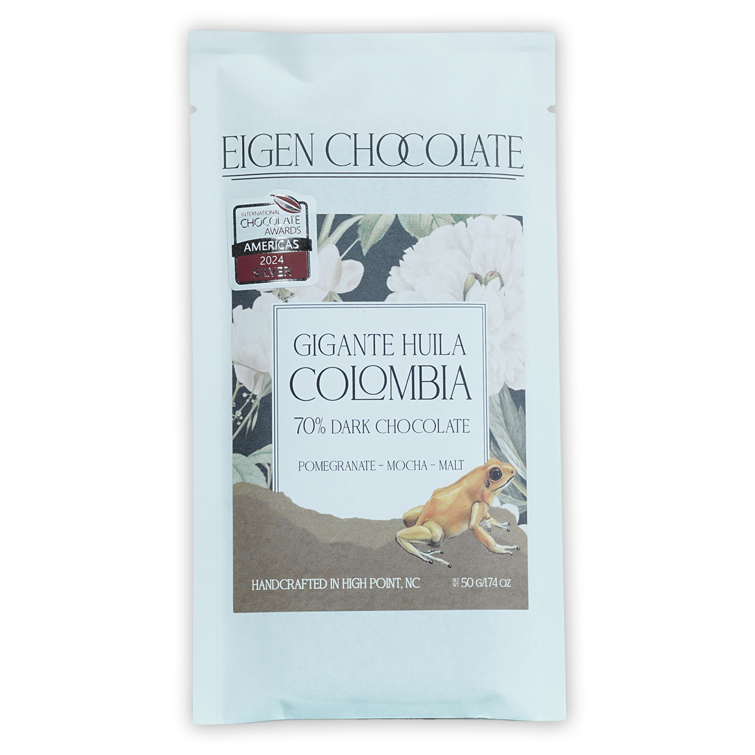 Eigen Dark Chocolate Colombia 70% Gigante Huila bar with foil wrapper