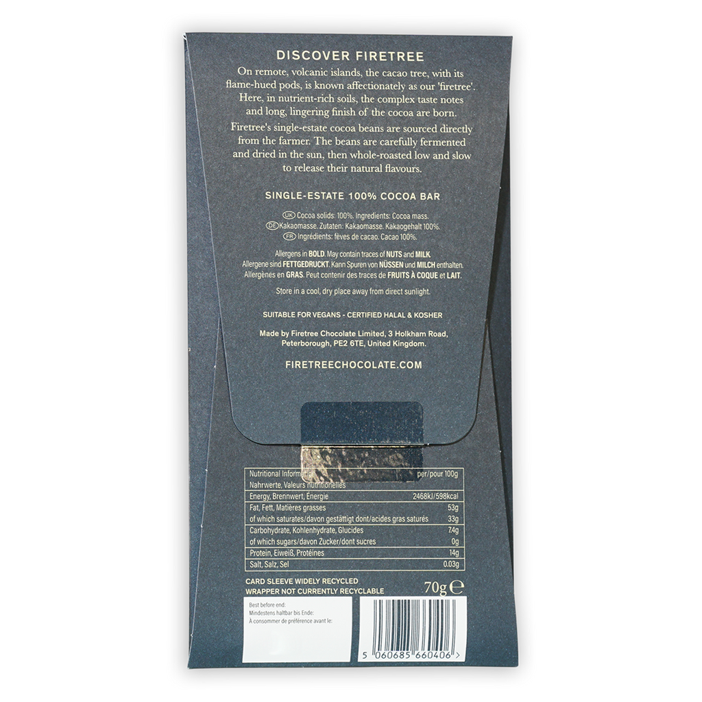Firetree Solomon Island Guadalcanal 100% dark blue chocolate bar wrapper