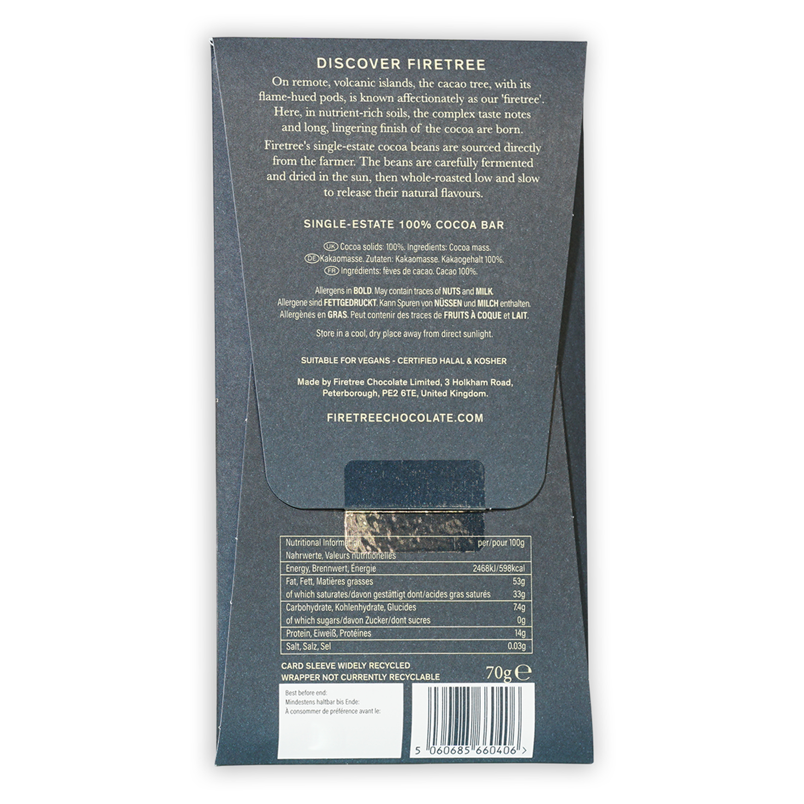 Firetree Solomon Island Guadalcanal 100% dark blue chocolate bar wrapper