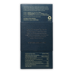 Firetree Dark Chocolate back wrapper, matte blue with embossed text