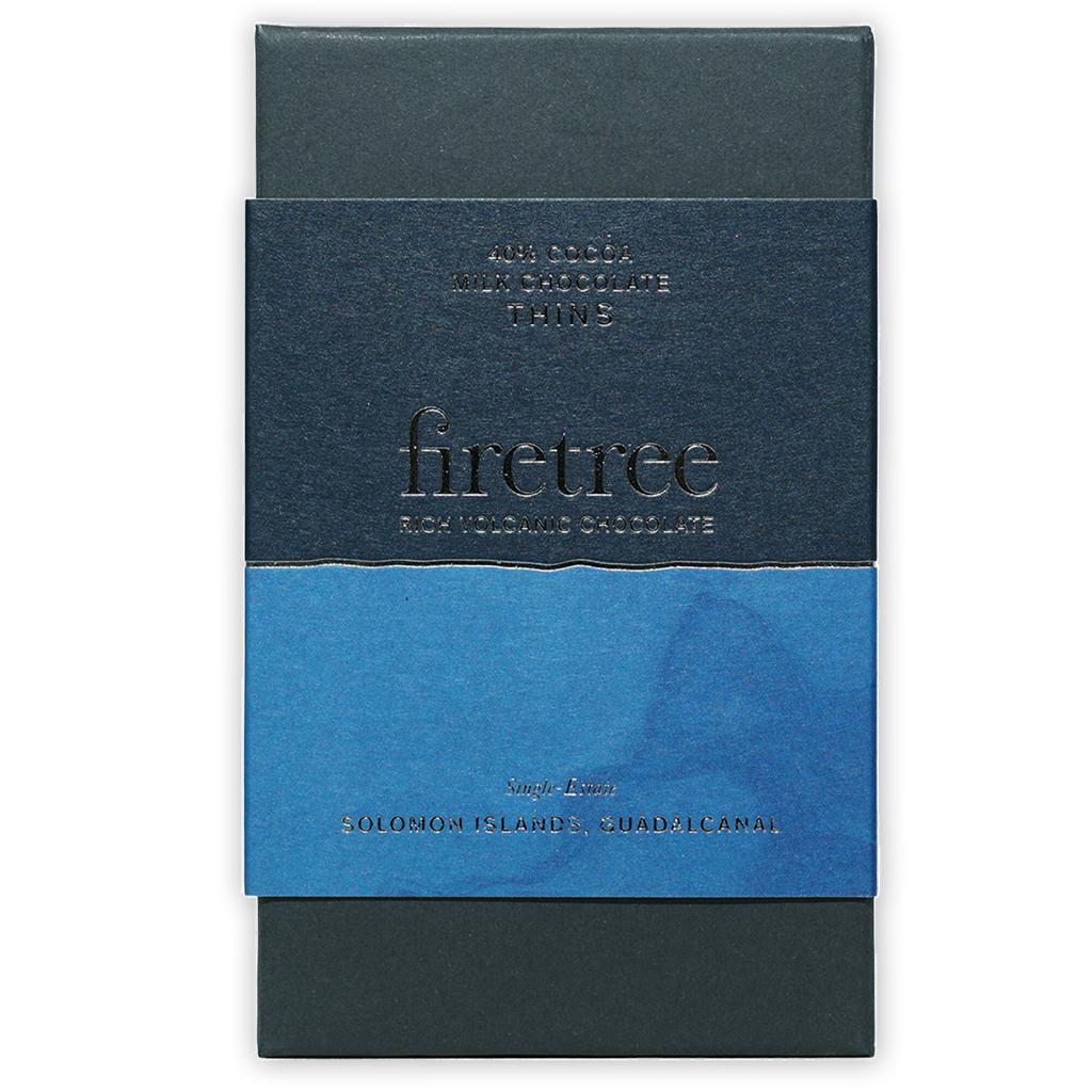 Firetree Thins Milk Solomon Islands 40% dark blue black textured packaging