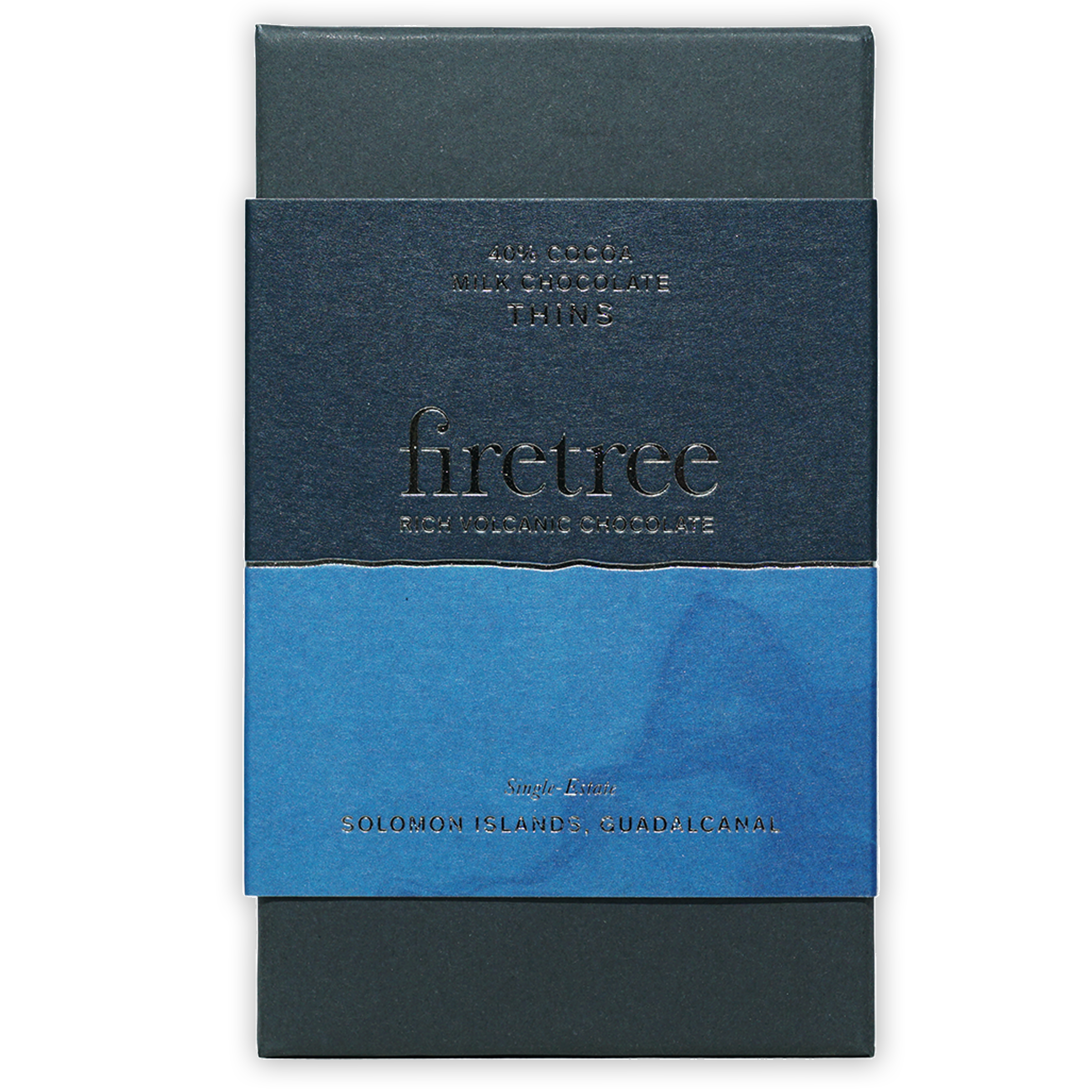 Firetree Thins Milk Solomon Islands 40% dark blue black textured packaging