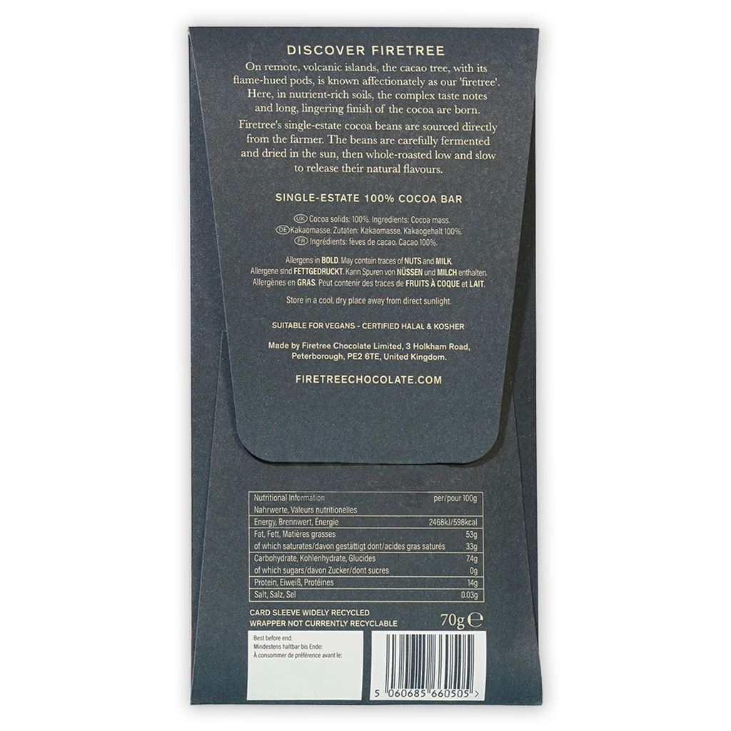 Dark gray sleeve packaging for Firetree Vanuatu Malekula 100% cocoa bar