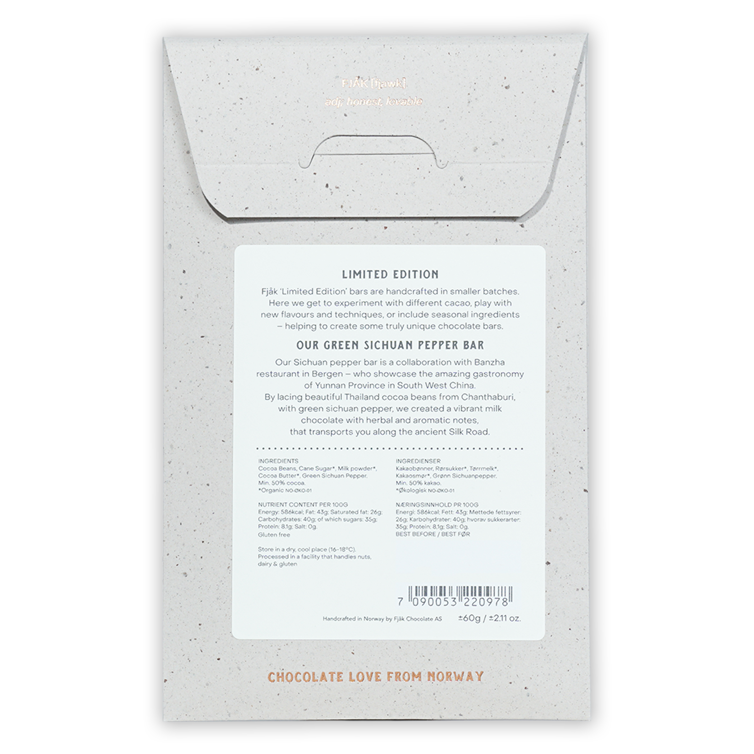 Fjak Sichuan Pepper Milk Chocolate 50% limited edition wrapper