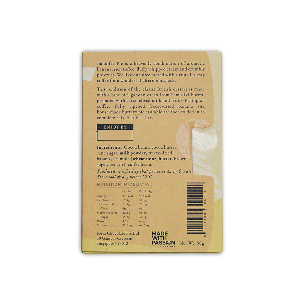 Fossa Coffee Banoffee Pie 52% beige box back with nutrition info