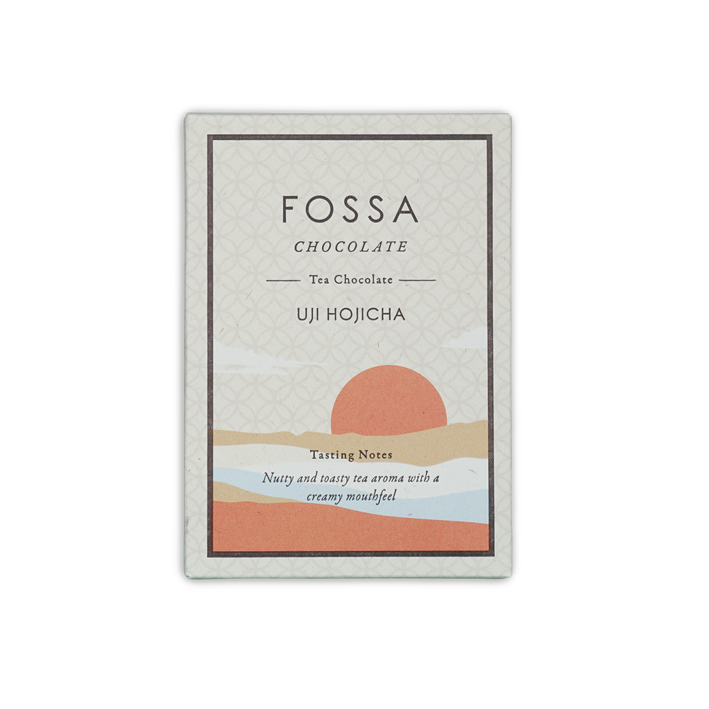 Fossa Uji Hojicha Tea Milk Chocolate 53% bar in minimalist box