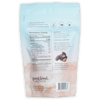 French Broad dark chocolate covered caramelized almonds in light blue pink foil bag
