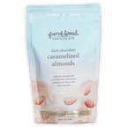 French Broad dark chocolate covered caramelized almonds in blue pouch