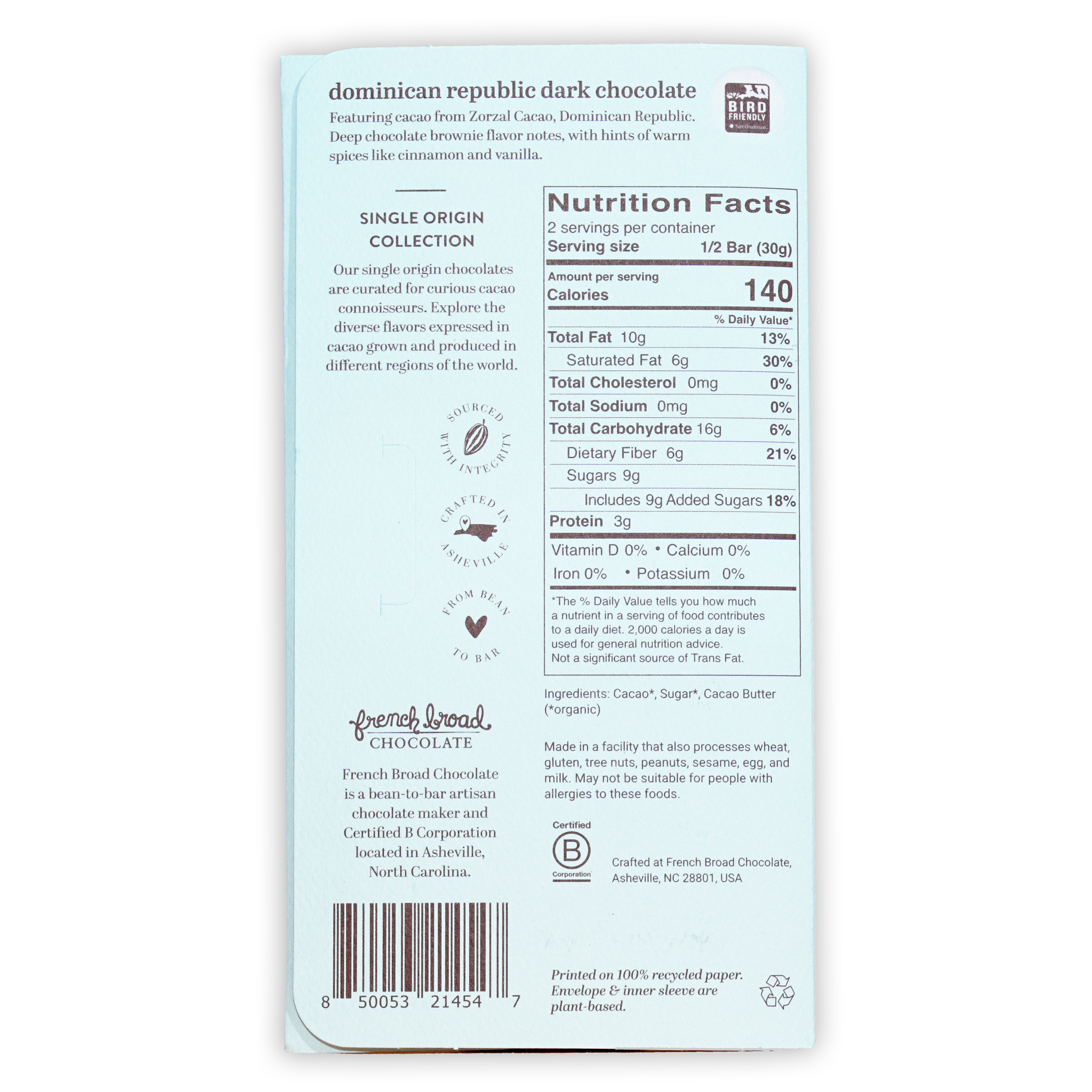 French Broad Dark Chocolate Dominican Republic 70% bar wrapper