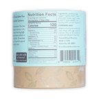 French Broad Milk Hot Chocolate Mix light beige matte cylinder with silver cocoa pod leaf patterns