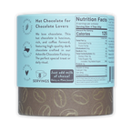 French Broad Mocha Hot Chocolate light blue cylindrical can with gold coffee beans