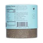 French Broad Mocha Hot Chocolate plant-based light blue cylindrical can with brown base and gold coffee beans
