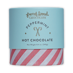 French Broad Peppermint Hot Chocolate in light blue striped canister